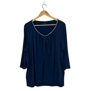 Talbots Womens Blue Pleated Blouse Diamonds Size 2X Ponte Knit Cocktail Office